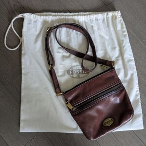 Fossil Leather Mini Explorer Crossbody Bag in Cognac Brown